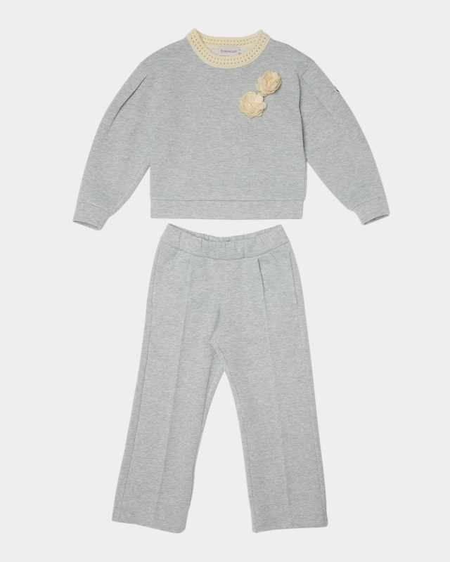 Girl's Floral Applique Sweatshirt & Sweatpants Set, Size 4-6